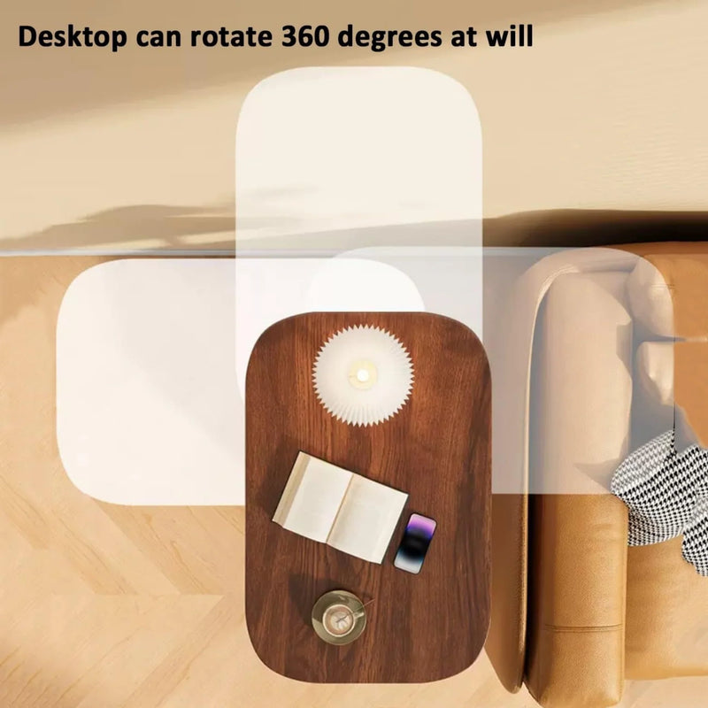 Adjustable Foldable Sofa Side Table Rotating Desktop Height - Wooden-3