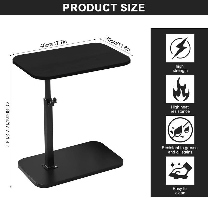 Adjustable Foldable Sofa Side Table Rotating Desktop Height - Black-3