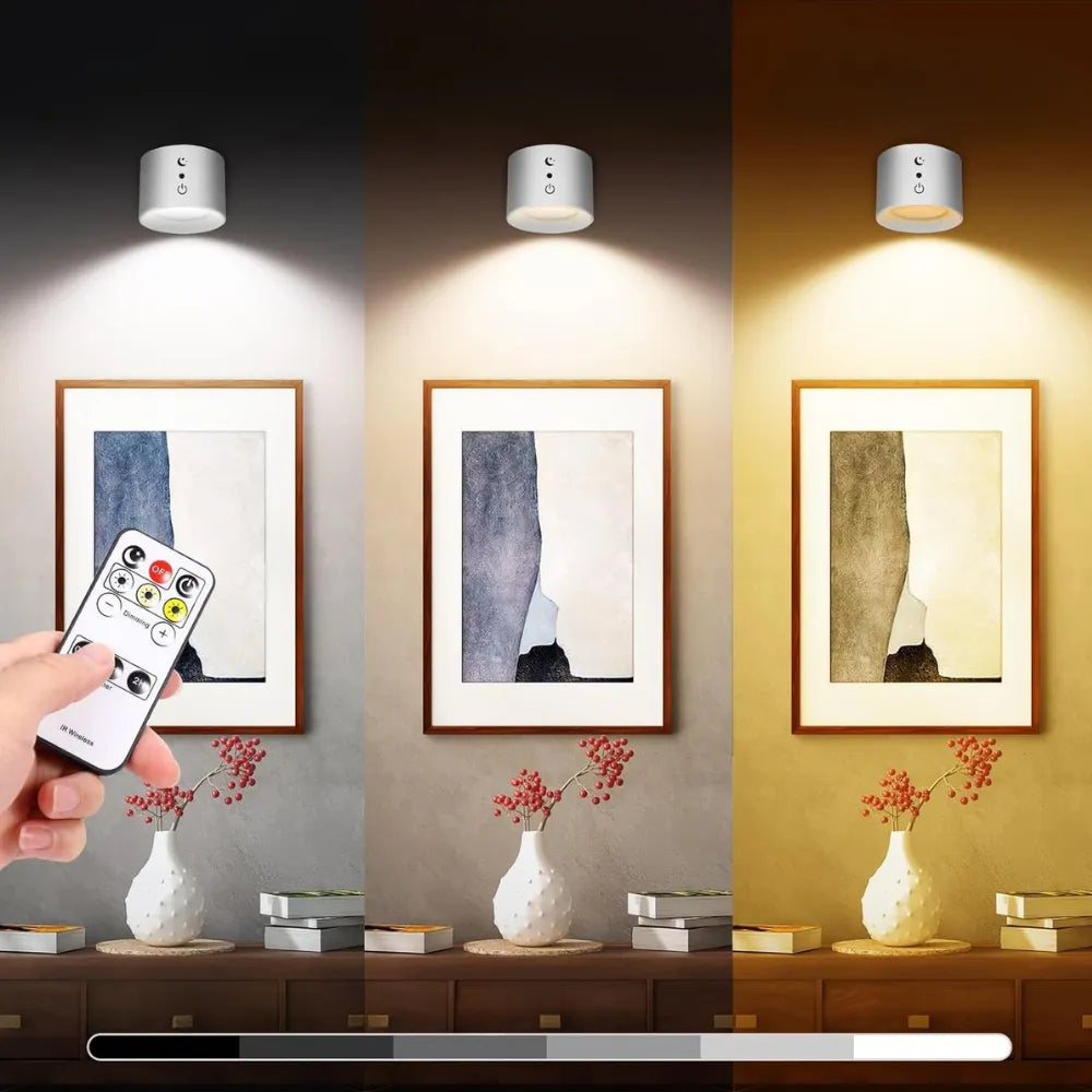 Rechargeable LED Indoor Wall Light, Wireless No-Drill Touch Control Lamps with 5 Brightness Levels, 3 Color Modes & 360° Rotation