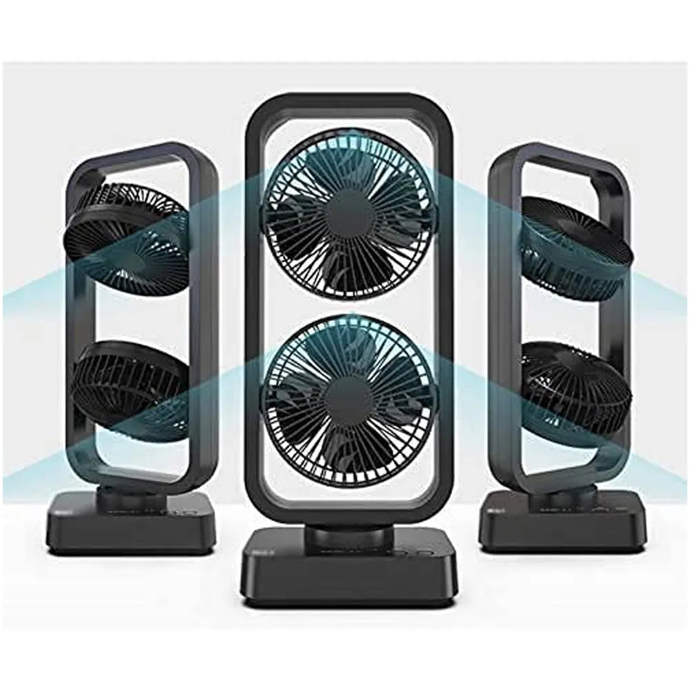 Dual-Head Rechargeable Desk Fan, 4000mAh Battery, 3-Speed Airflow, Portable USB Table Fan for Office, Dorm & Travel – ABS/PC/PP Build-black