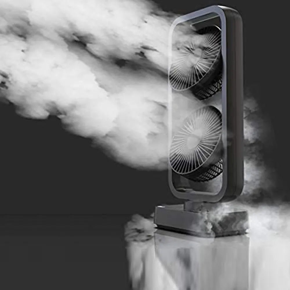 Dual-Head Rechargeable Desk Fan, 4000mAh Battery, 3-Speed Airflow, Portable USB Table Fan for Office, Dorm & Travel – ABS/PC/PP Build-black