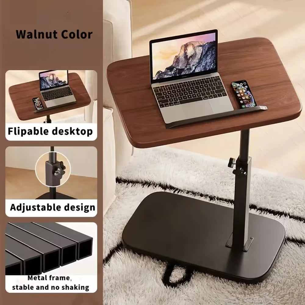 Adjustable Foldable Sofa Side Table Rotating Desktop Height - Wooden