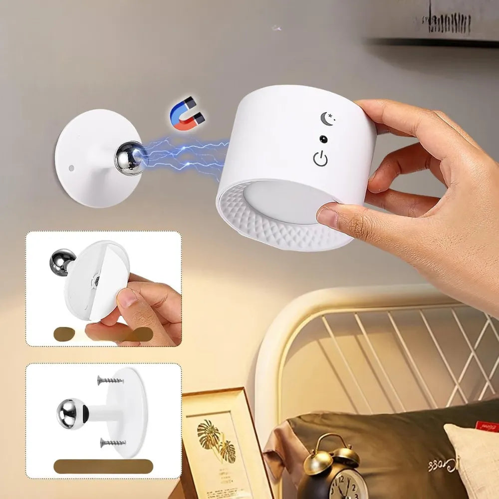 Rechargeable LED Indoor Wall Light, Wireless No-Drill Touch Control Lamps with 5 Brightness Levels, 3 Color Modes & 360° Rotation
