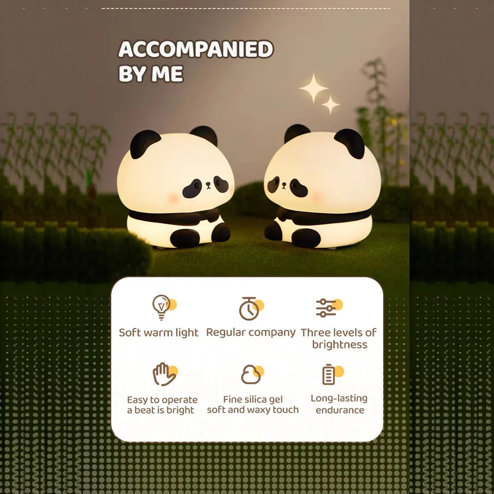 Cute LED Panda Silicone Night Lamp with 3 Levels of Brightness USB Rechargeable