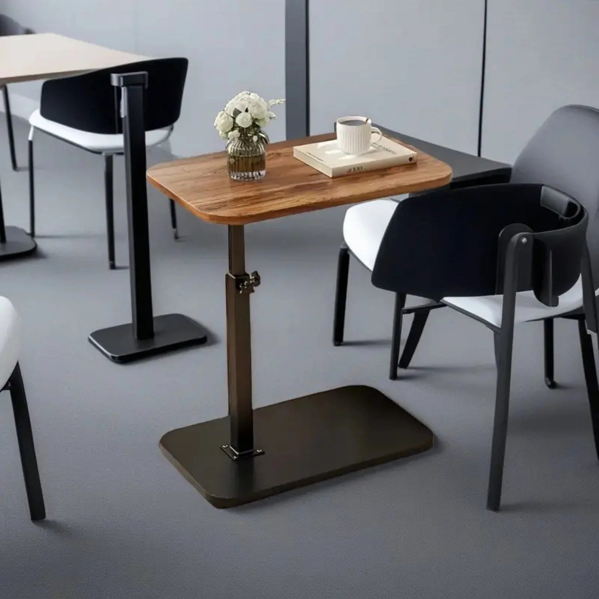 Adjustable Foldable Sofa Side Table Rotating Desktop Height - Wooden-5