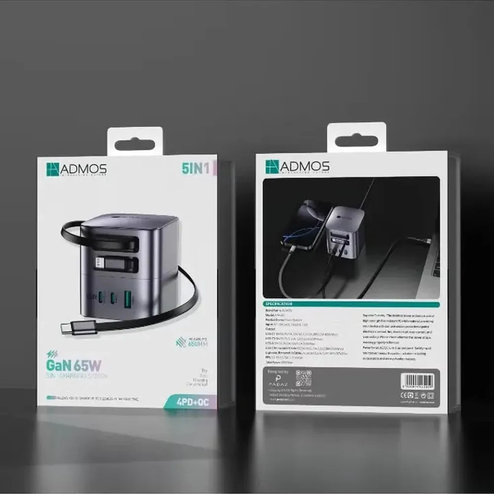 Admos 5-in-1 Multi-Port Fast 65W GaN Fast Charger