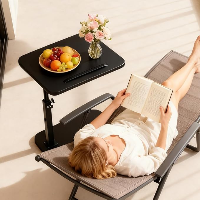 Adjustable Foldable Sofa Side Table Rotating Desktop Height - Black-4