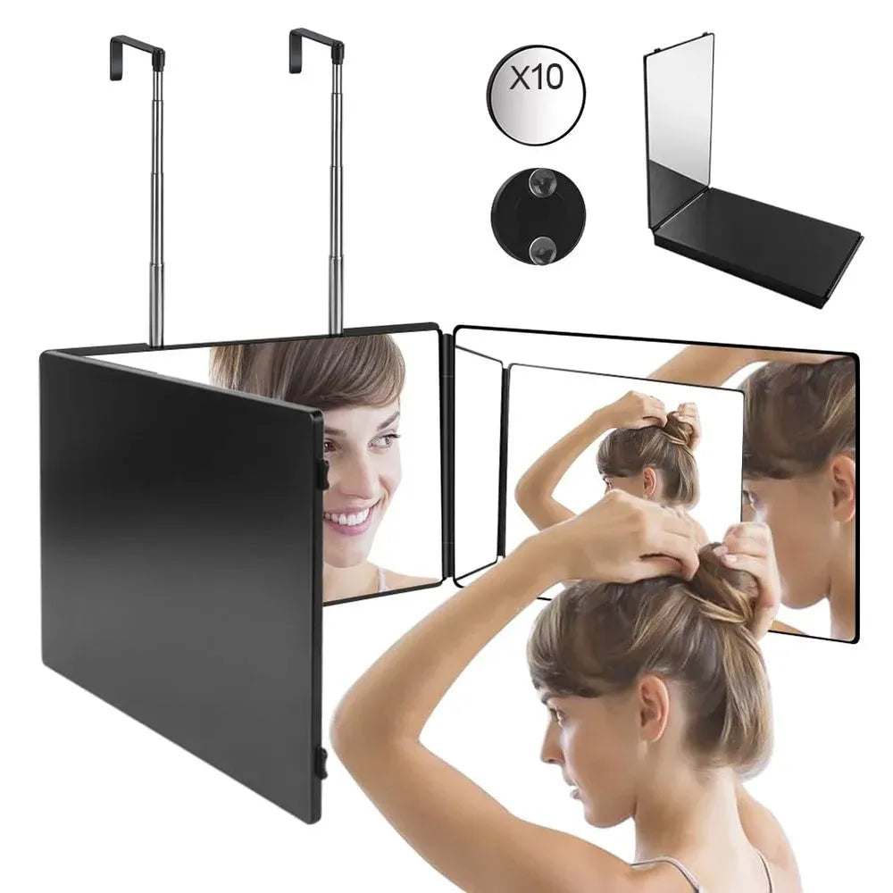 Cosmetic 3 Way Trifold Mirror 360° LED Lights USB Rechargeable & Adjustable