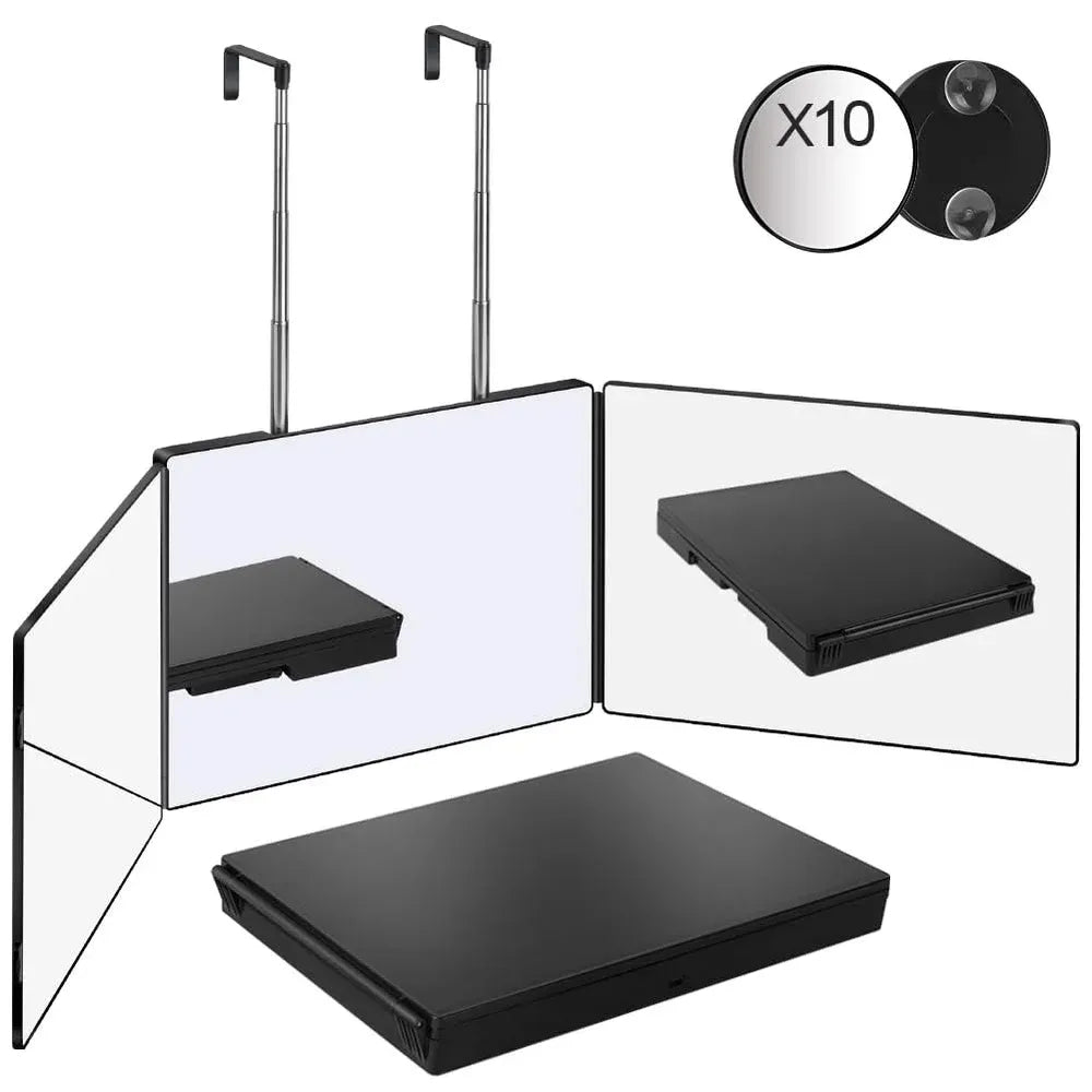 Cosmetic 3 Way Trifold Mirror 360° LED Lights USB Rechargeable & Adjustable