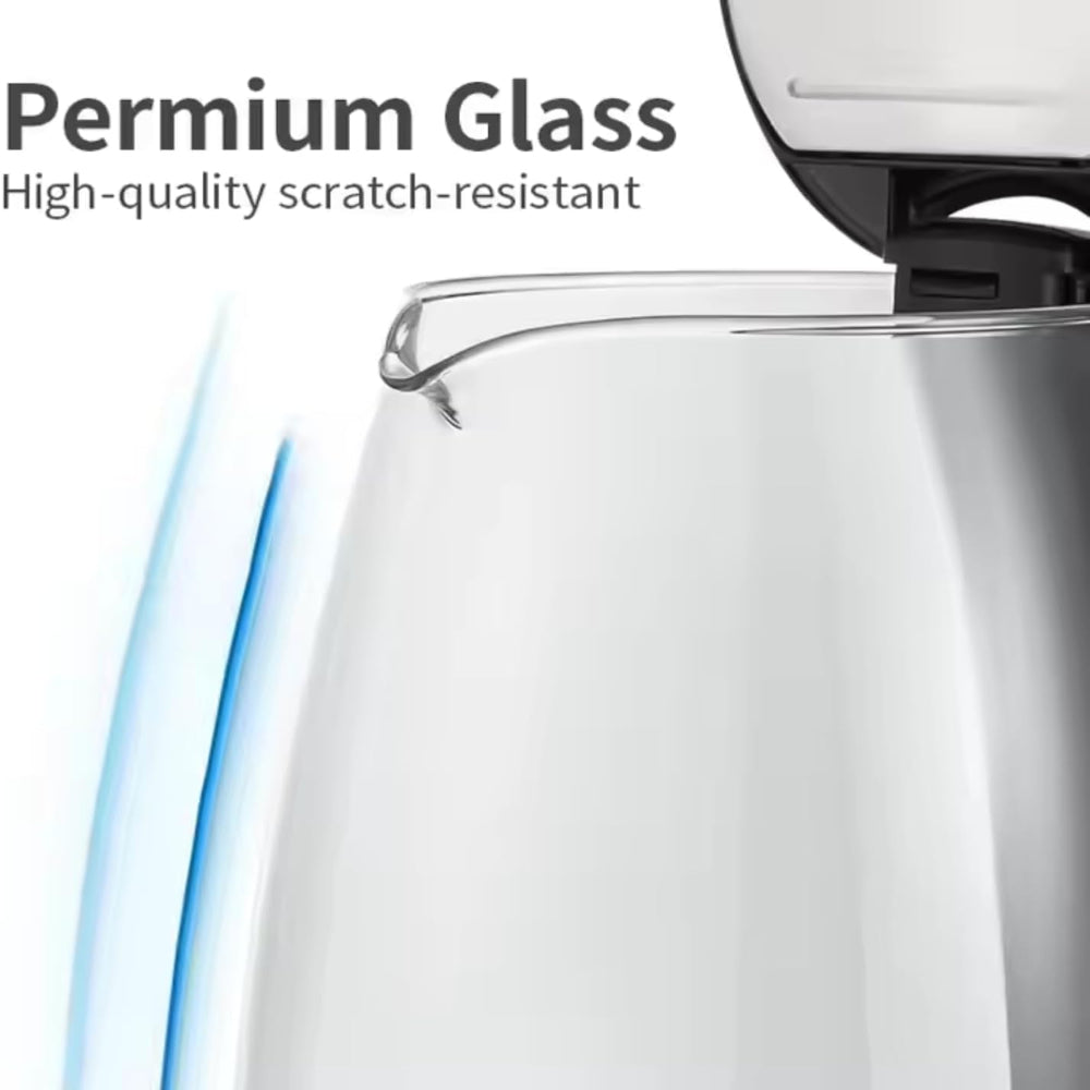 Slivers Criest 1500W Glass Electric Kettle, combining style and fast performance, quickly boils, LED indicator, one-touch operation