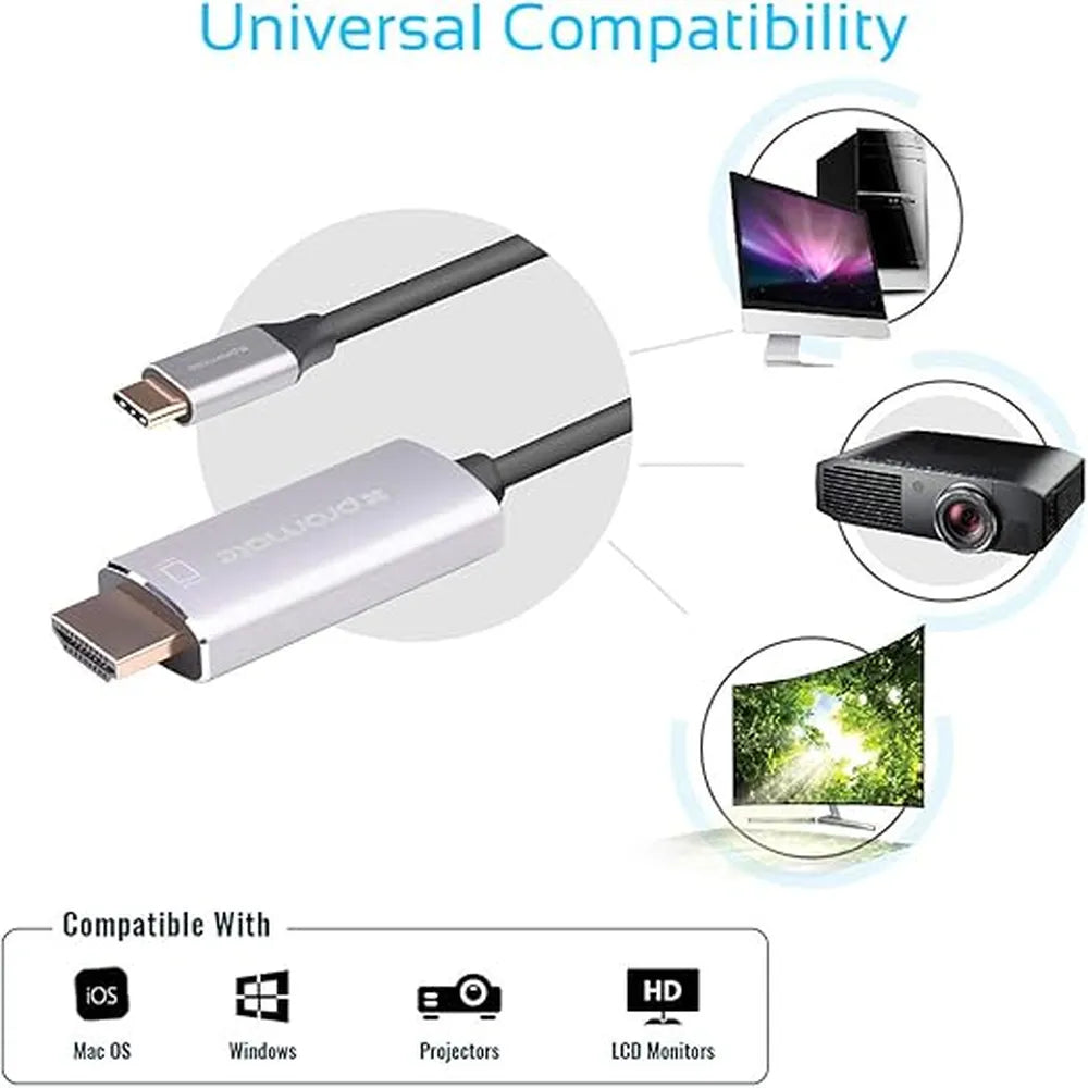 Promate USB-C to HDMI Cable 4K x 2K (60Hz) 1.8M – Grey