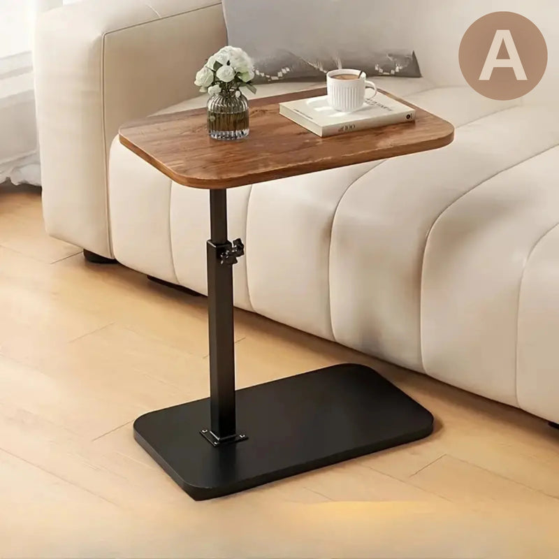 Adjustable Foldable Sofa Side Table Rotating Desktop Height - Wooden-1