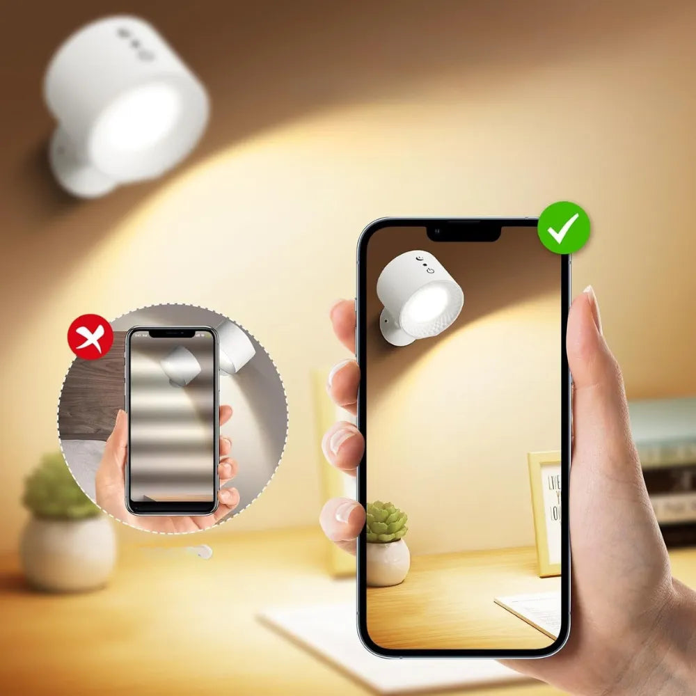 Rechargeable LED Indoor Wall Light, Wireless No-Drill Touch Control Lamps with 5 Brightness Levels, 3 Color Modes & 360° Rotation