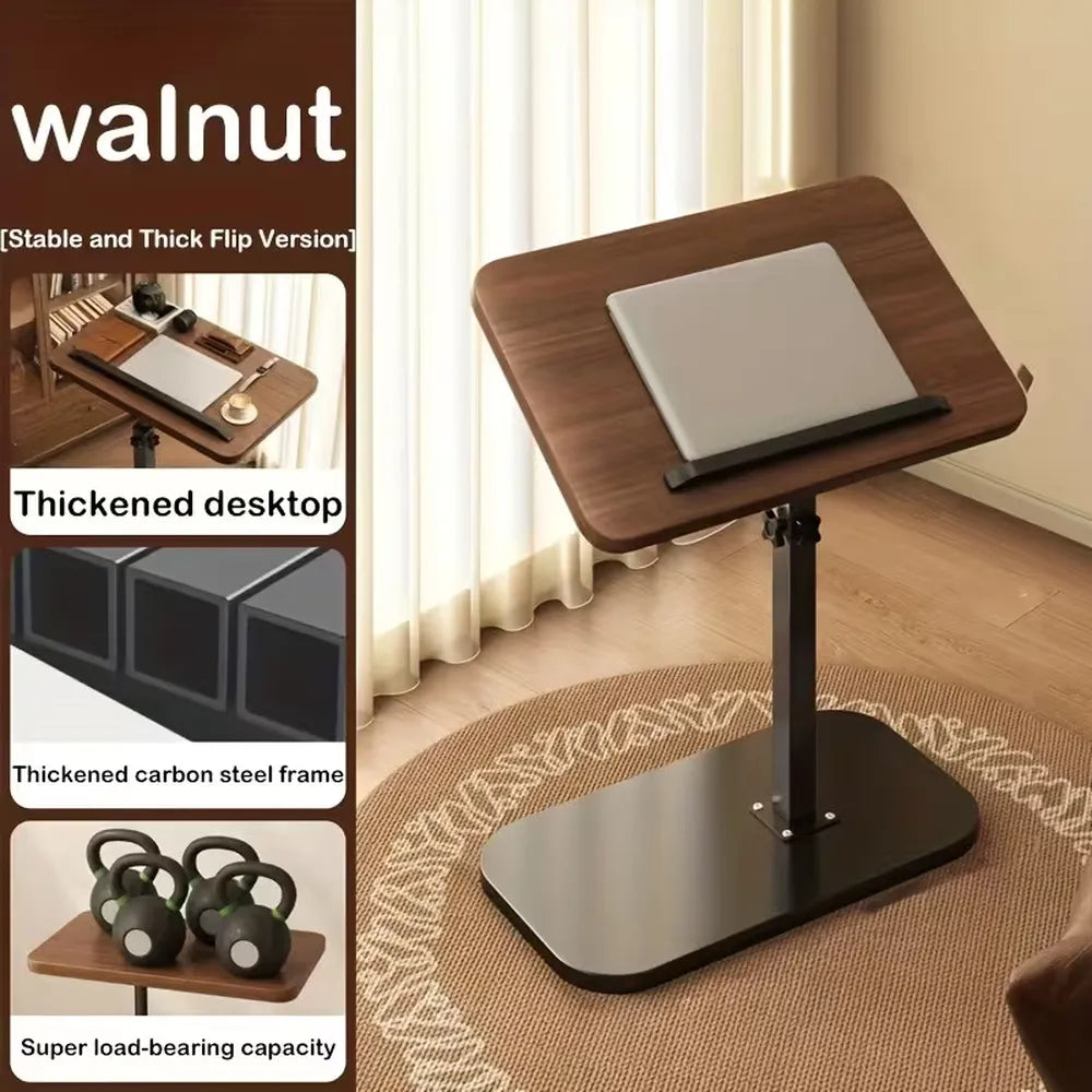 Adjustable Foldable Sofa Side Table Rotating Desktop Height - Wooden