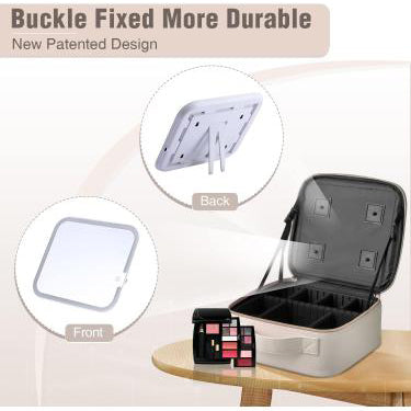 Smart LED Cosmetic Case with Mirror Travel Makeup Bag USB Rechargeable 2000mAh Battery - White