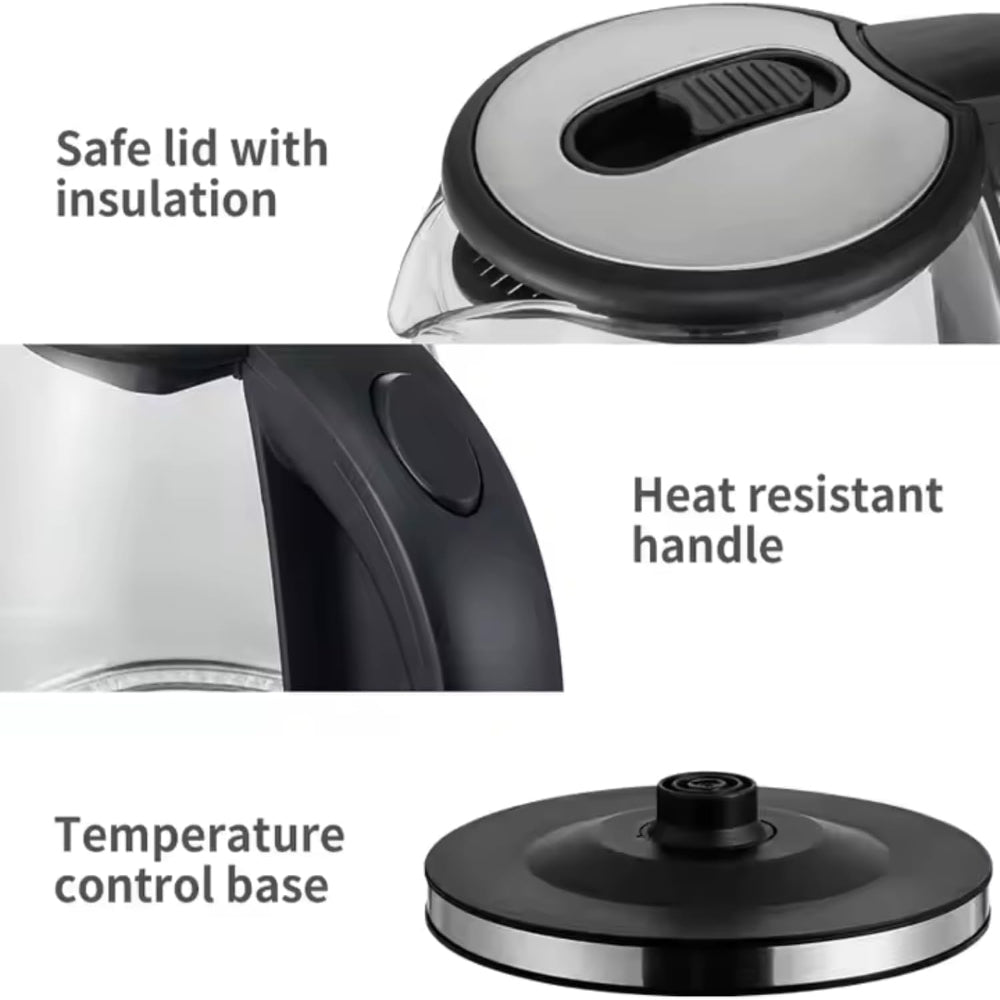 Slivers Criest 1500W Glass Electric Kettle, combining style and fast performance, quickly boils, LED indicator, one-touch operation