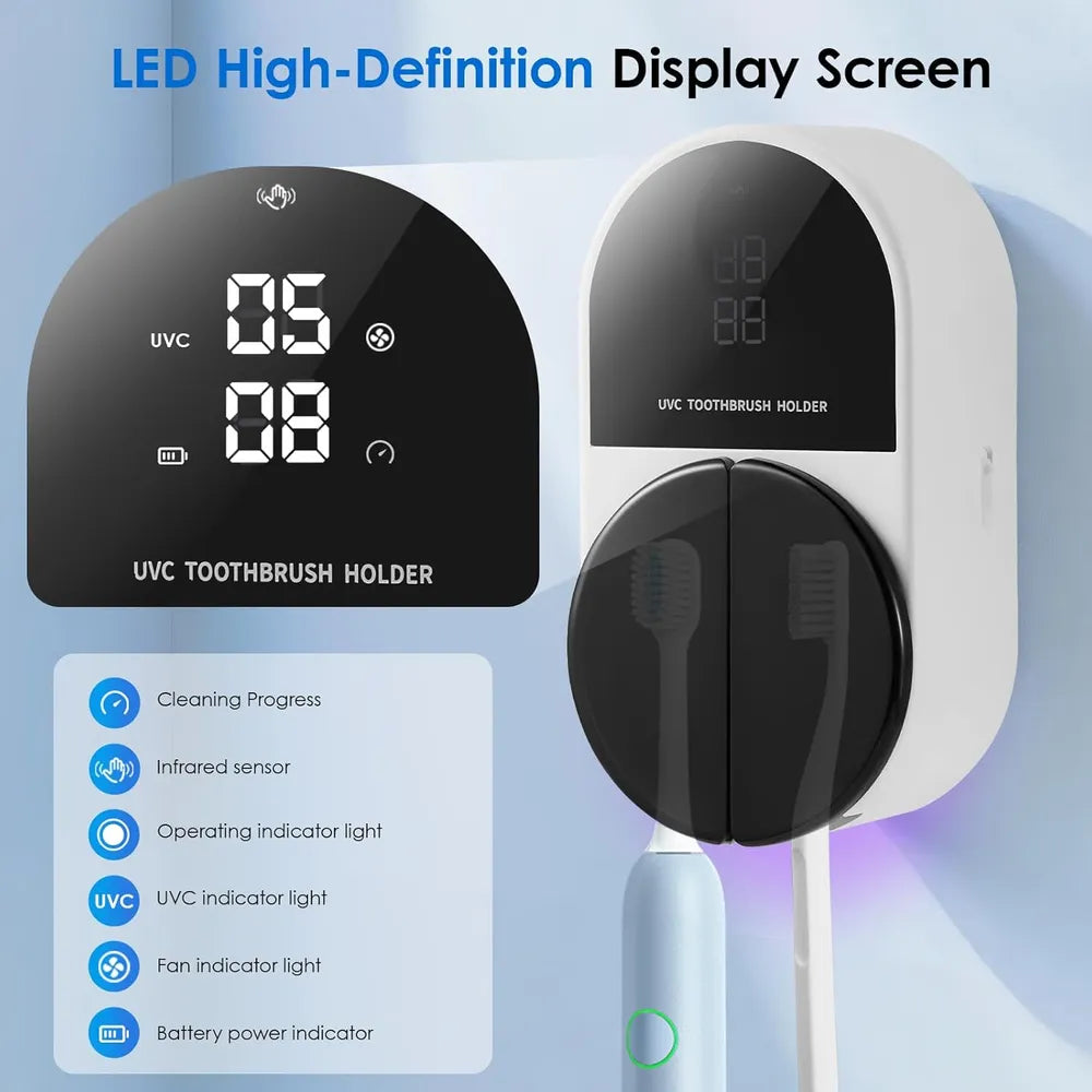 Wall-Mounted Electric Toothbrush Sterilizer Customizable Double Toothbrush UV Disinfection Box Air-Drying White USB Type-C