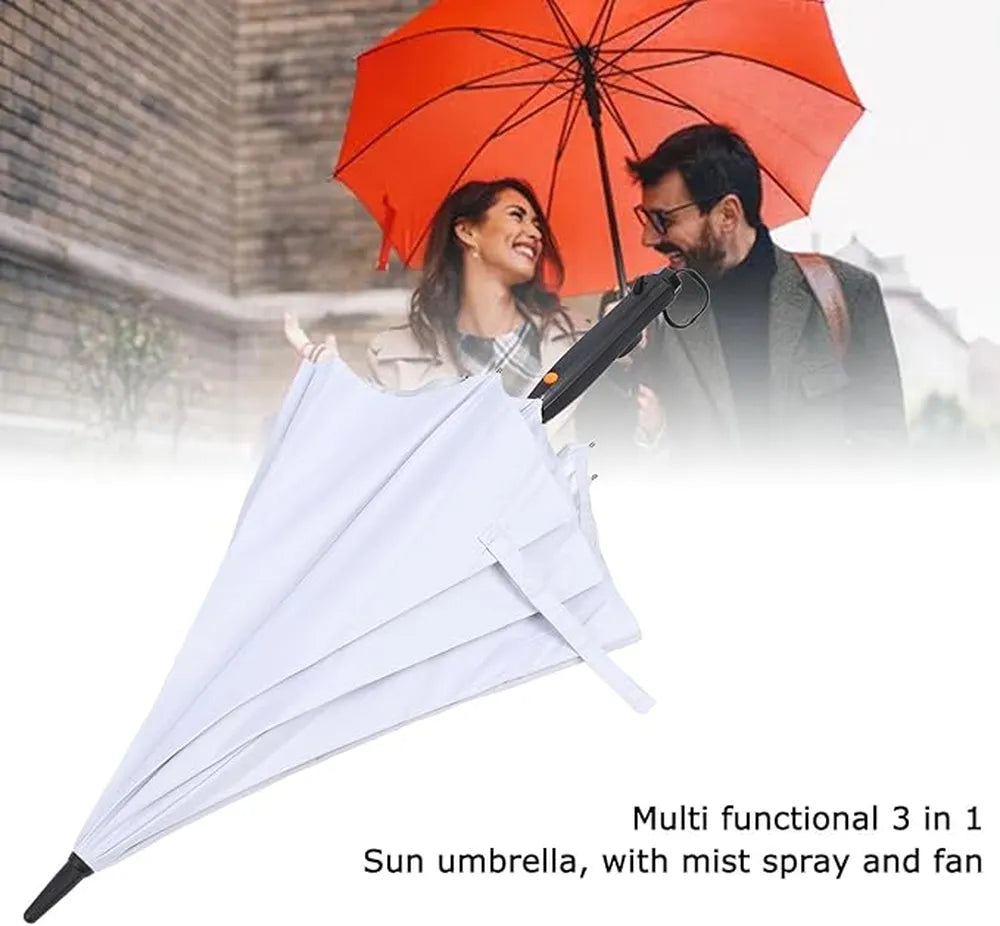 Electric Cooling Fan Umbrella With Water Spray With UV Protection– White-4