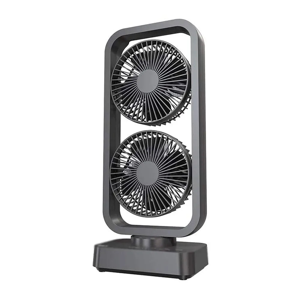 Dual-Head Rechargeable Desk Fan, 4000mAh Battery, 3-Speed Airflow, Portable USB Table Fan for Office, Dorm & Travel – ABS/PC/PP Build-black
