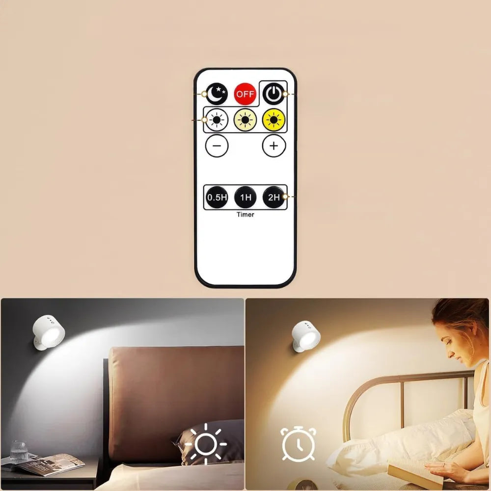 Rechargeable LED Indoor Wall Light, Wireless No-Drill Touch Control Lamps with 5 Brightness Levels, 3 Color Modes & 360° Rotation