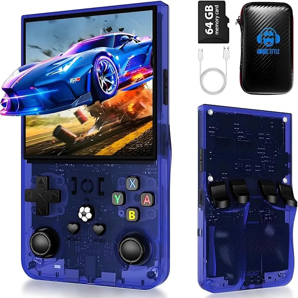R36MAX Game Console - 64GB Memory, Portable, Blue-1