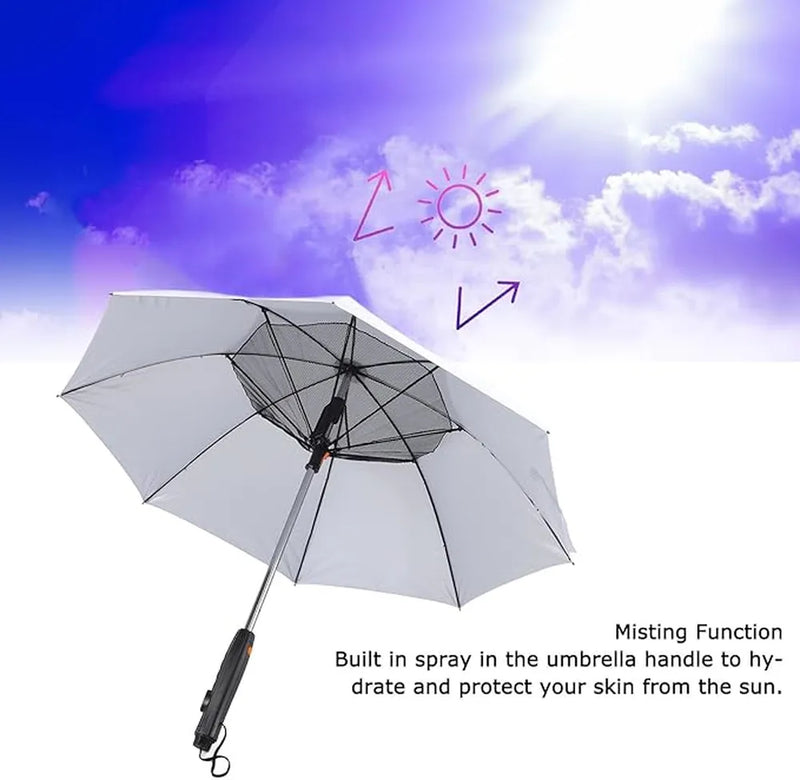 Electric Cooling Fan Umbrella With Water Spray With UV Protection– White-5