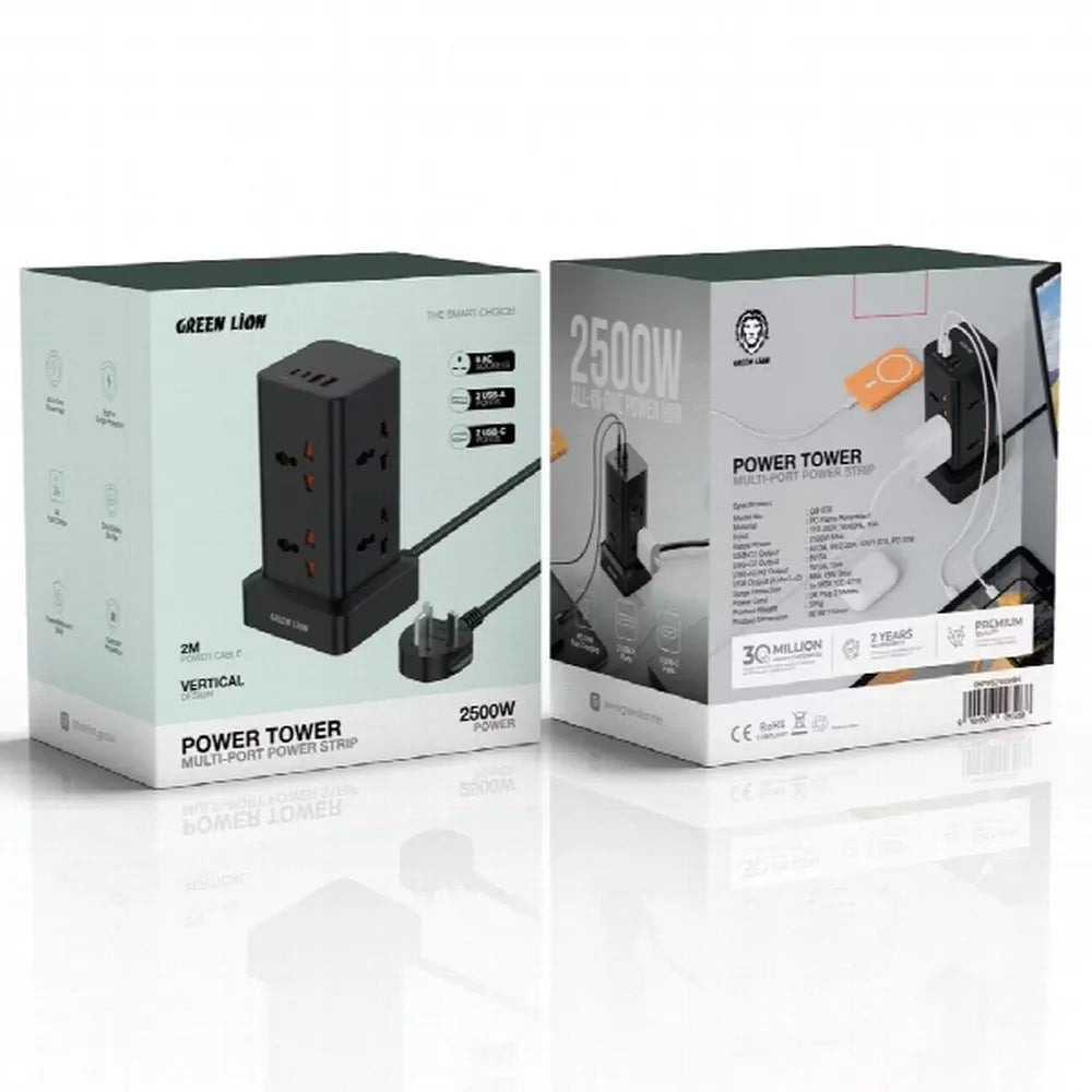 Green Lion Power Tower Multi-Port Strip - 2500W