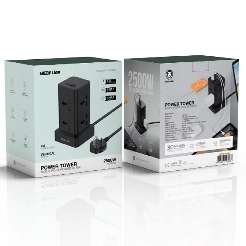 Green Lion Power Tower Multi-Port Strip - 2500W-5