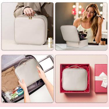 Smart LED Cosmetic Case with Mirror Travel Makeup Bag USB Rechargeable 2000mAh Battery - White