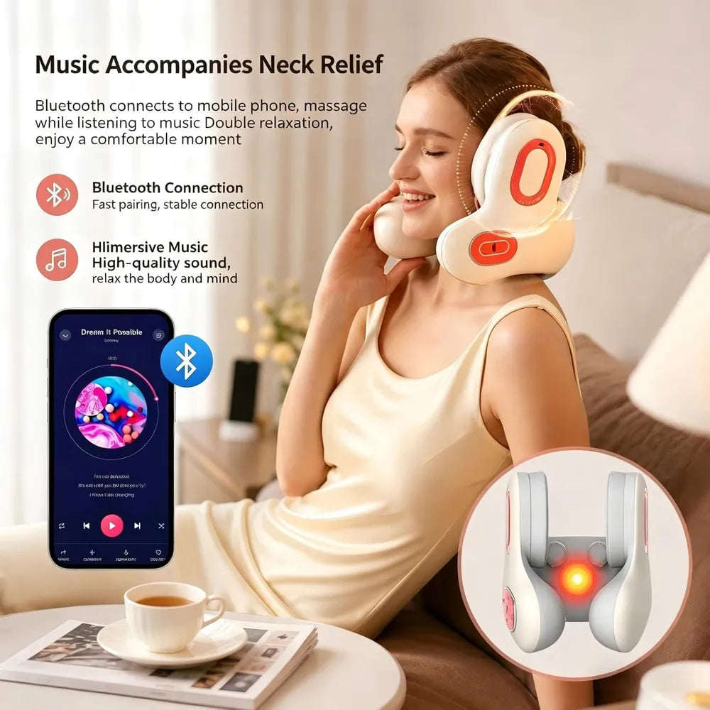 Intelligent Neck Massager with Heating, EMS Pulse & Bluetooth Music