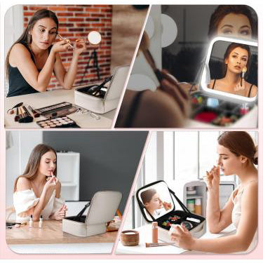Smart LED Cosmetic Case with Mirror Travel Makeup Bag USB Rechargeable 2000mAh Battery - White