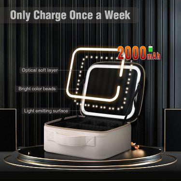 Smart LED Cosmetic Case with Mirror Travel Makeup Bag USB Rechargeable 2000mAh Battery - White