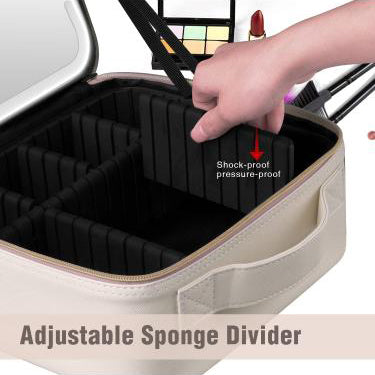 Smart LED Cosmetic Case with Mirror Travel Makeup Bag USB Rechargeable 2000mAh Battery - White