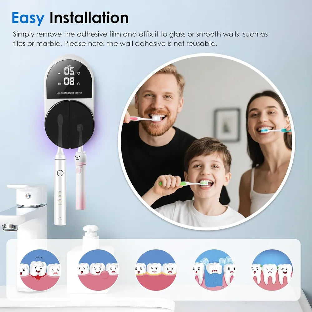 Wall-Mounted Electric Toothbrush Sterilizer Customizable Double Toothbrush UV Disinfection Box Air-Drying White USB Type-C
