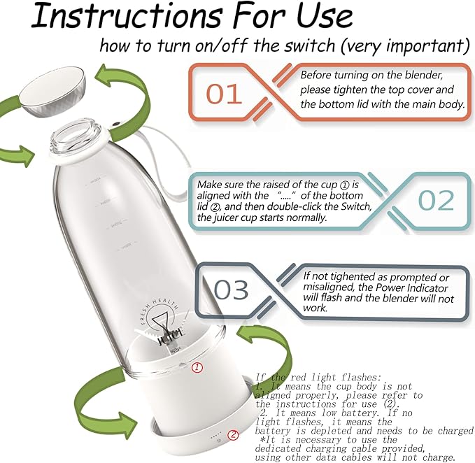 Wireless Mini Portable Blender 4-Blade USB Rechargeable - White-7