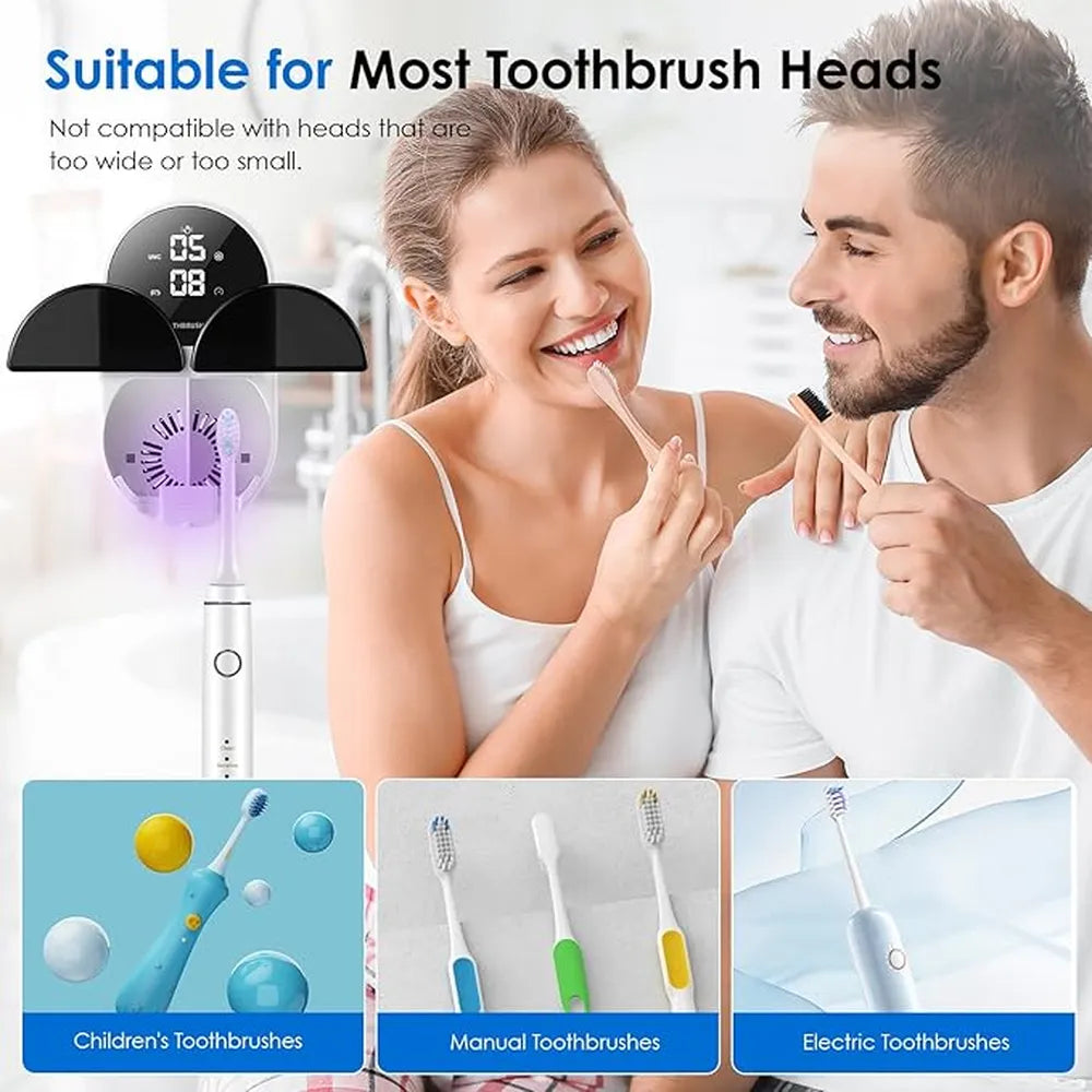 Wall-Mounted Electric Toothbrush Sterilizer Customizable Double Toothbrush UV Disinfection Box Air-Drying White USB Type-C