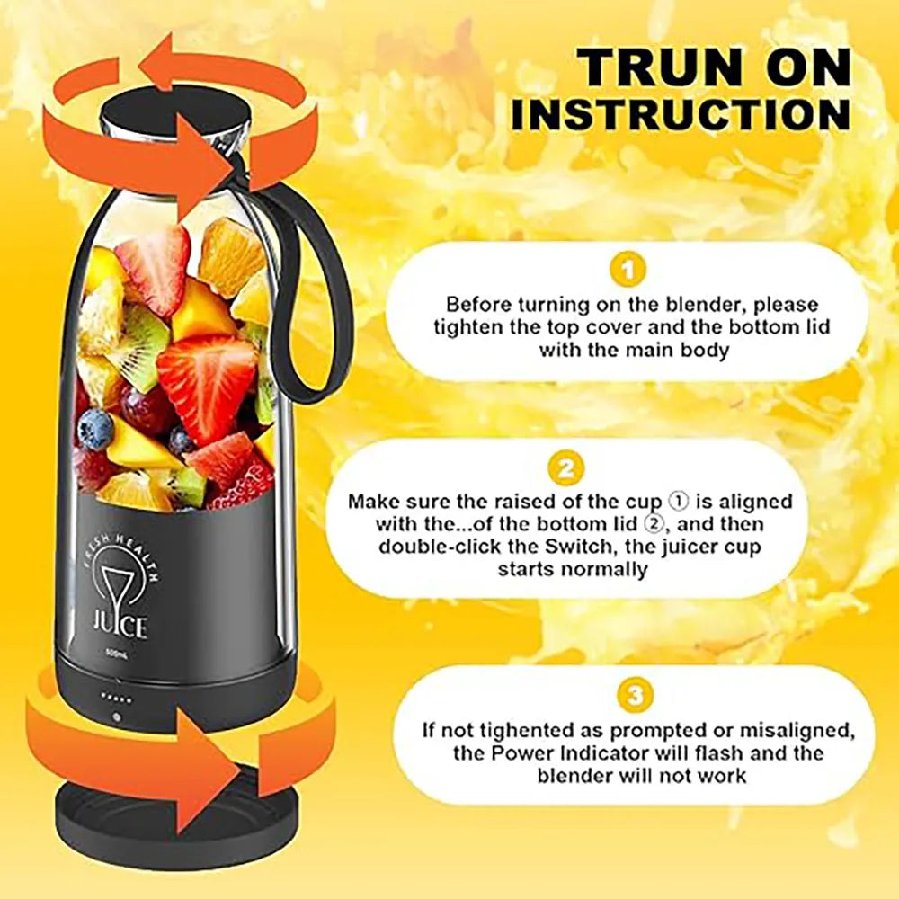 Portable Mini Fruit Blender-350ml - Black
