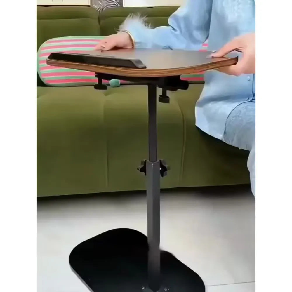 Adjustable Foldable Sofa Side Table Rotating Desktop Height - Wooden