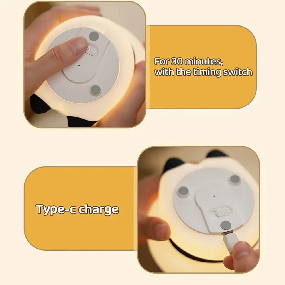 Cute LED Panda Silicone Night Lamp with 3 Levels of Brightness USB Rechargeable