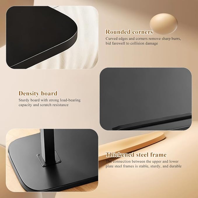 Adjustable Foldable Sofa Side Table Rotating Desktop Height - Black-6