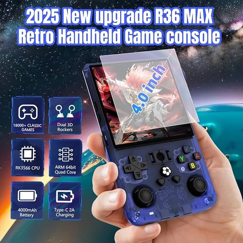 R36MAX Game Console - 64GB Memory, Portable, Blue-8