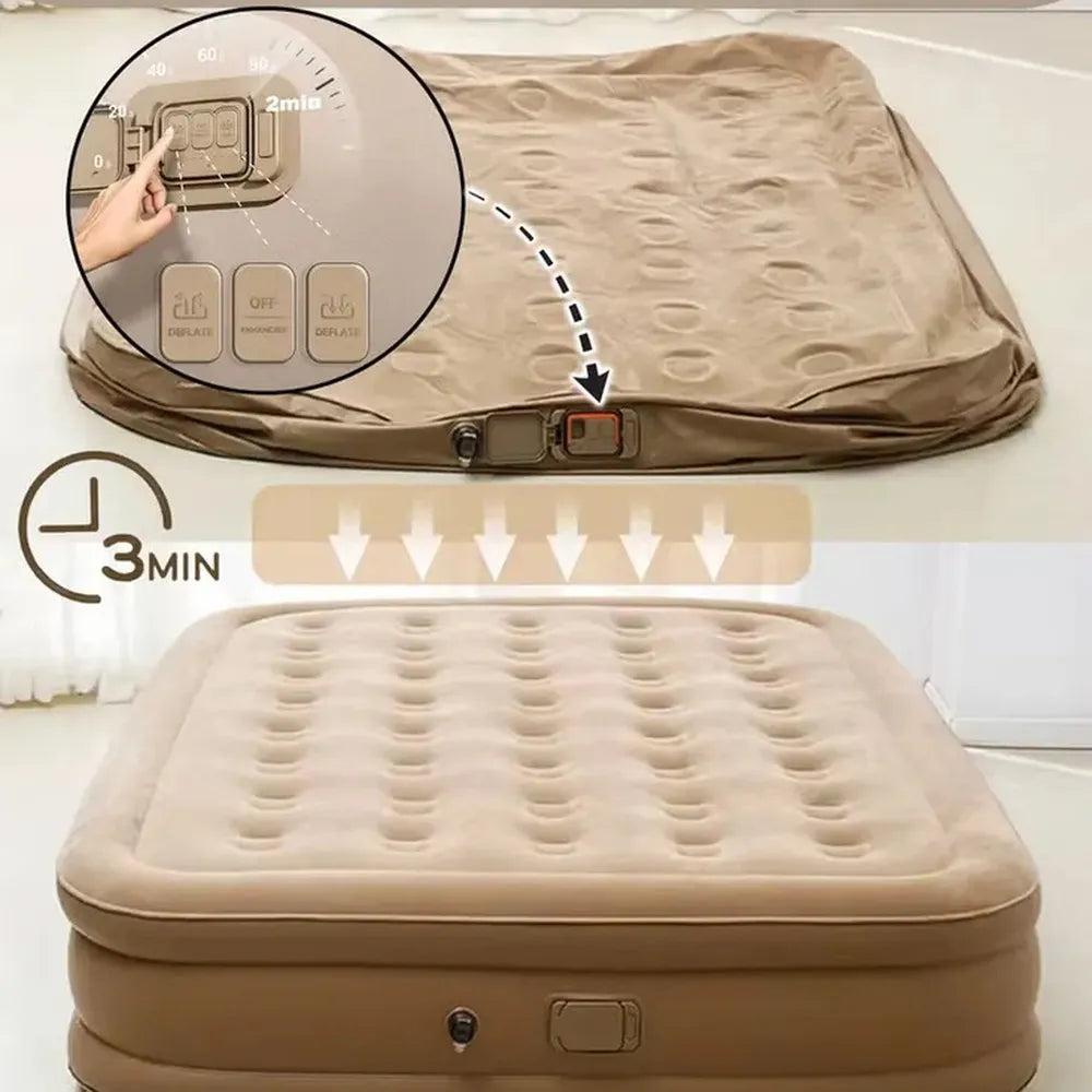 Double Inflatable Air Mattress with Rechargeable Air Pump & Pillows Size 200×150×40 cm