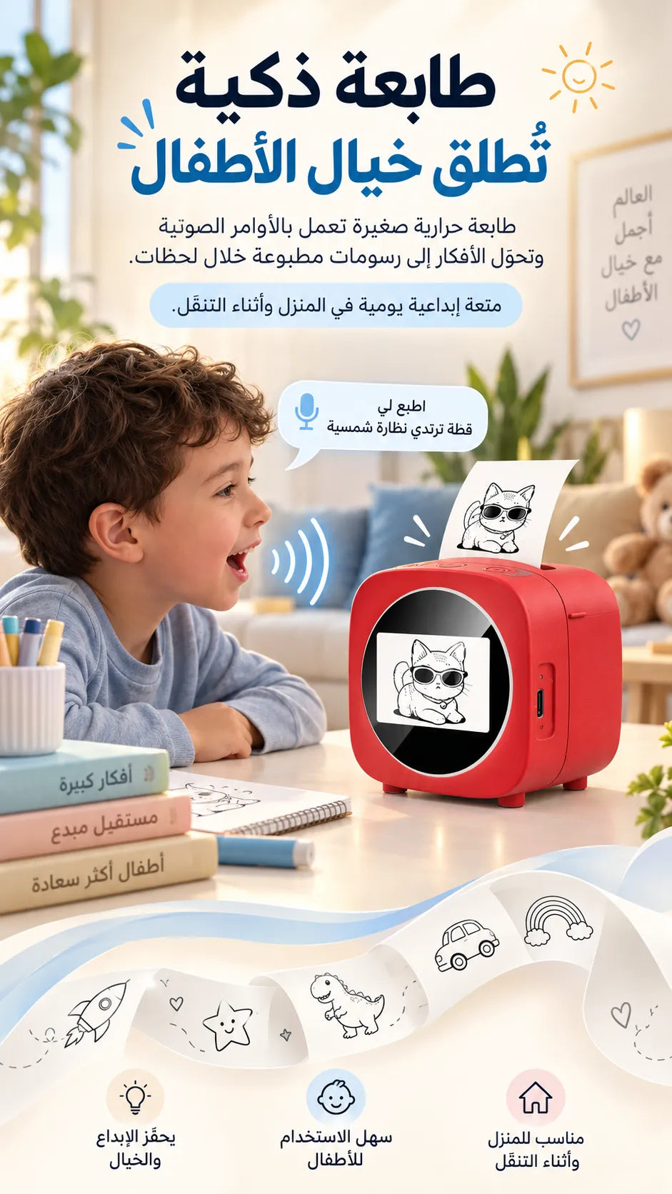 AI Smart Mini Printer Voice Activated Thermal Printer - Red