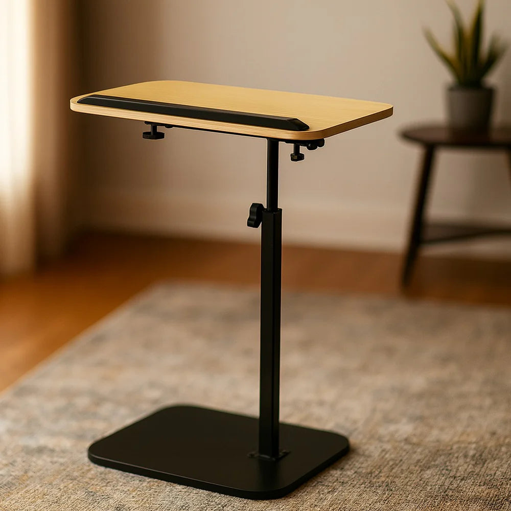 Adjustable Height Desk with 360° Flipping Tabletop – Compact Space-Saving MDF & Metal Laptop Table for Home Office, Gaming, Bedside & Study-Black stand