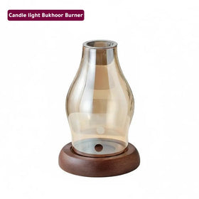 Glass Incense Burner Decorative Aroma Lamp Wood Base Gold