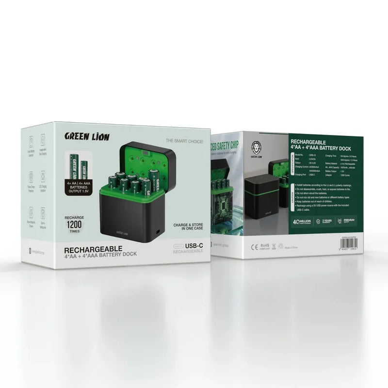 Green Lion Rechargeable 8*Aaa Battery Dock Usb-C - Black-5