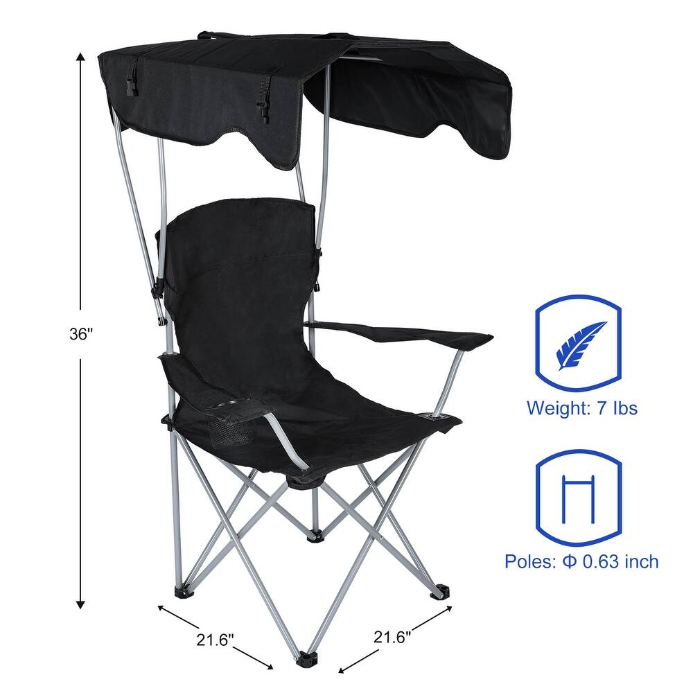 Portable Camping Chair with Canopy - Folding Chair with Canopy, Durable 600D Oxford Canopy Chair for Camping, Beach, Picnics, Fishing & Sports - black