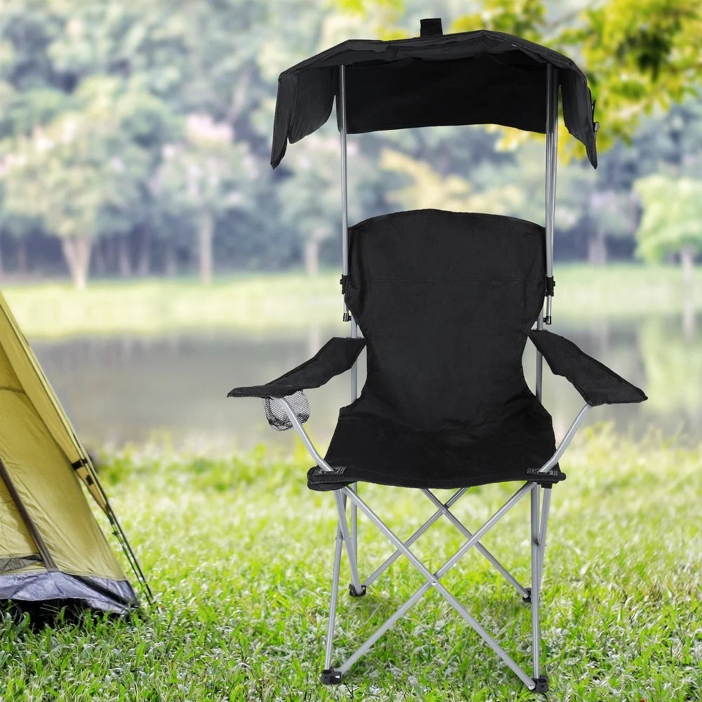 Portable Camping Chair with Canopy - Folding Chair with Canopy, Durable 600D Oxford Canopy Chair for Camping, Beach, Picnics, Fishing & Sports - black