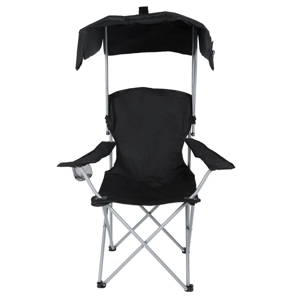 Portable Camping Chair with Canopy - Folding Chair with Canopy, Durable 600D Oxford Canopy Chair for Camping, Beach, Picnics, Fishing & Sports - black