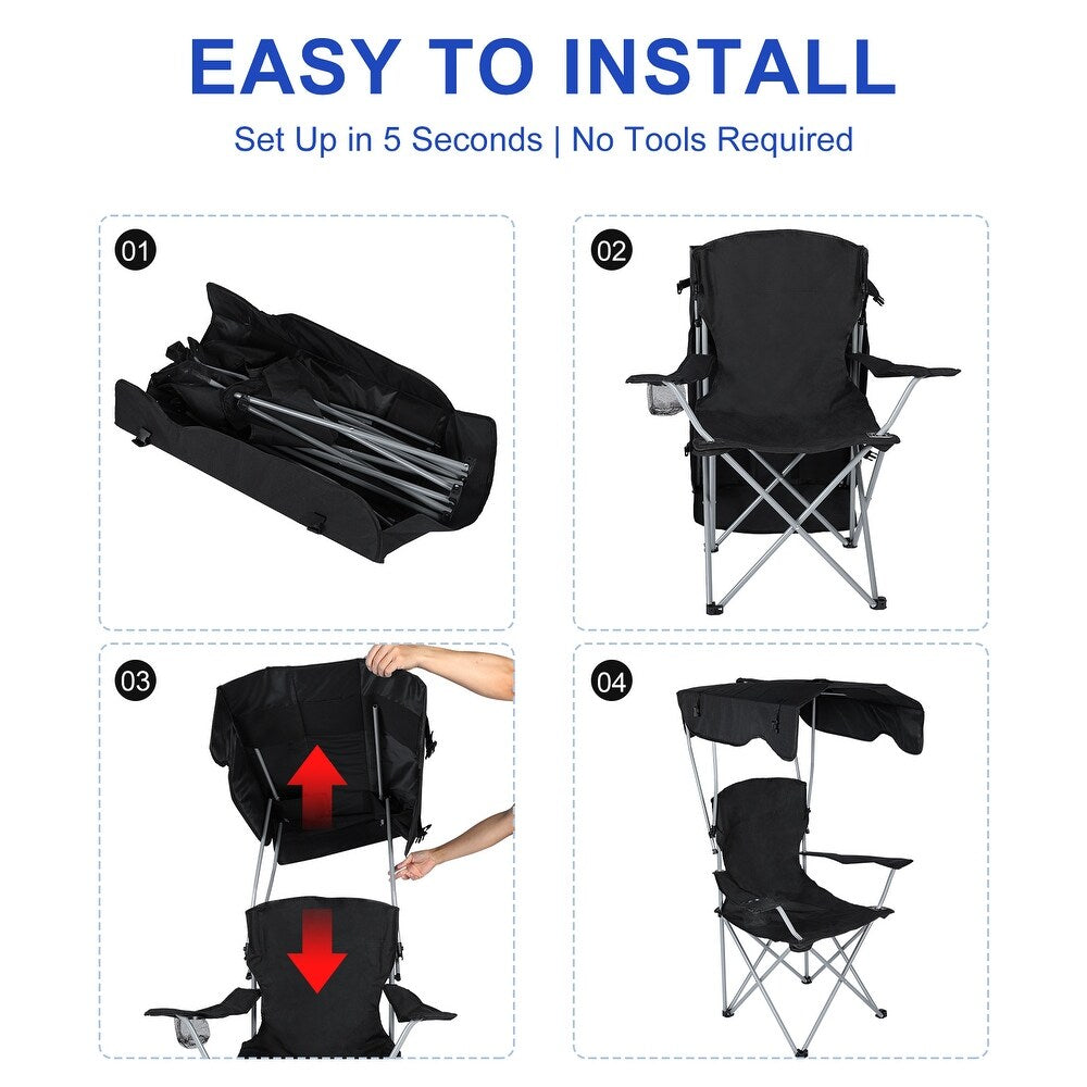 Portable Camping Chair with Canopy - Folding Chair with Canopy, Durable 600D Oxford Canopy Chair for Camping, Beach, Picnics, Fishing & Sports - black